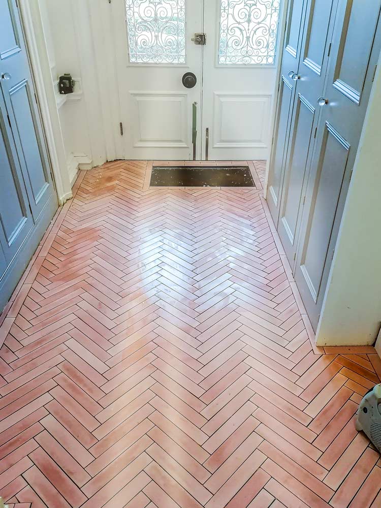 Floor tiling in Kent herringbone style layout